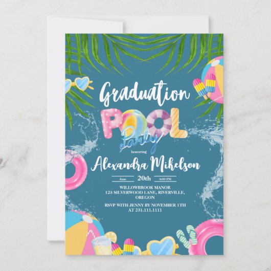Fun Summer Abschluss Pool Party Einladung (Vorderseite)