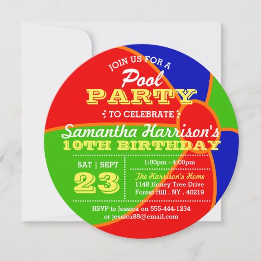 Fun Summer Beach Ball Pool Party jedes Alter Gebur Einladung (Vorderseite)