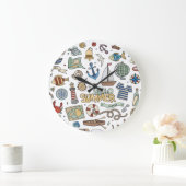 Fun Summer Beach Illustrationen Große Wanduhr (Zuhause)