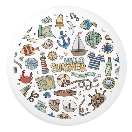 Fun Summer Beach Illustrationen Keramikknauf (Vorderseite)