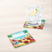 Fun Summer Beach Szene 2 Rechteckiger Pappuntersetzer (Vor Ort)