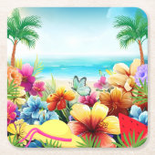 Fun Summer Beach Szene 2 Rechteckiger Pappuntersetzer (Vorderseite)