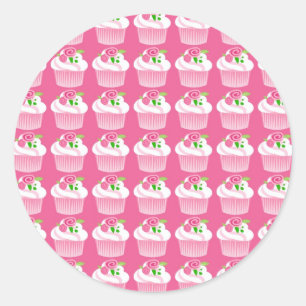Fun Summer Birthday Hot Pink Cupcake Muster Runder Aufkleber