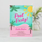 Fun Summer Bright Tropical Pool Party Sweet 16 Einladung (Stehend Vorderseite)