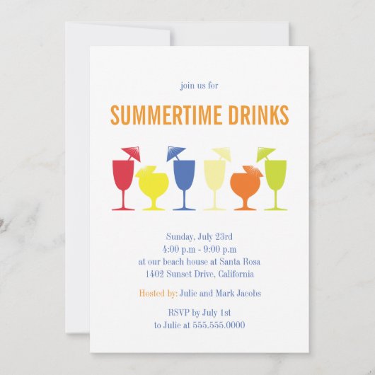 Fun Summer Cocktail Party Einladung (Vorderseite)