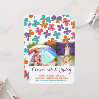Fun Summer Daisies Pop Chic Girl's Birthday Foto Einladung