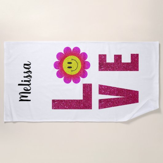 Fun Summer Floral Boho Liebe Sonnenblume Rosa Strandtuch (Vorderseite)