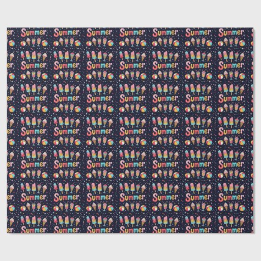 Fun Summer Graphics On Black Geschenkpapier (Flach)