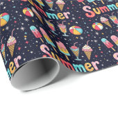 Fun Summer Graphics On Black Geschenkpapier (Rolleneckpunkt)
