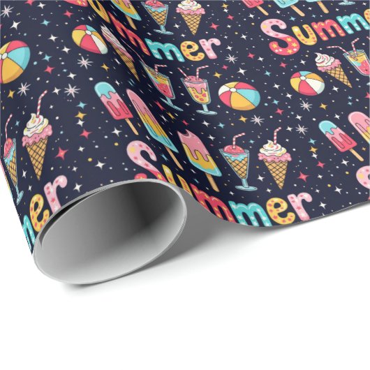 Fun Summer Graphics On Black Geschenkpapier (Rolleneckpunkt)