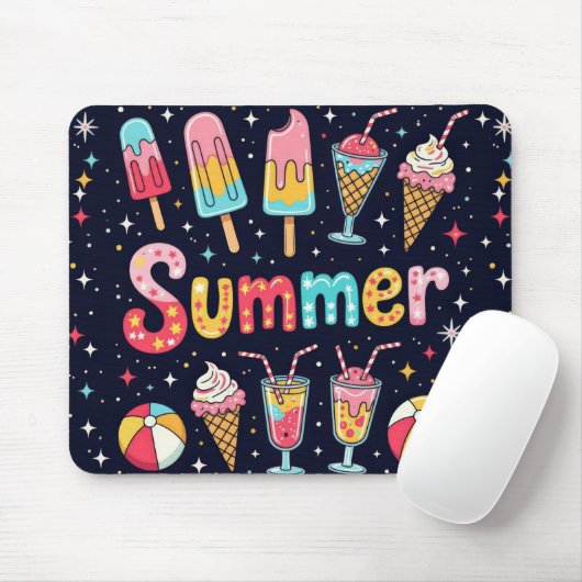 Fun Summer Graphics On Black Mousepad (Mit Mouse)