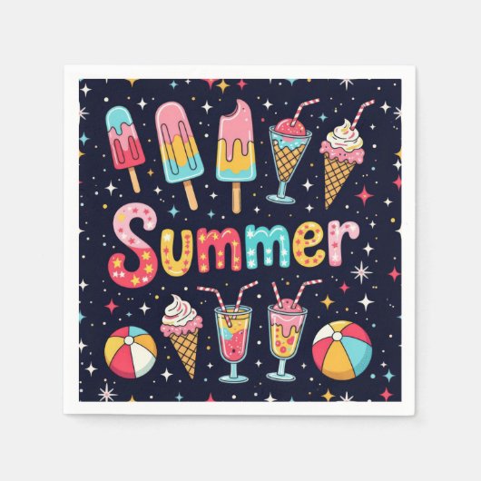 Fun Summer Graphics On Black Serviette (Vorderseite)