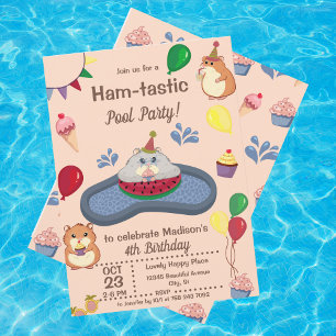 Fun Summer Hamster Birthday Pool Party Einladung
