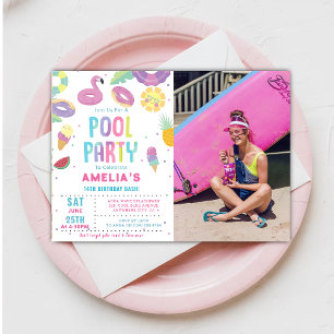 Fun Summer Pool Geburtstagsparty Foto Einladung