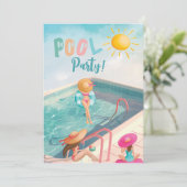 Fun Summer Pool Party Wasserfarbe Süß 16 Einladung (Stehend Vorderseite)