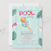 Fun Summer Pool Party Wasserfarbe Süß 16 Einladung (Vorderseite)