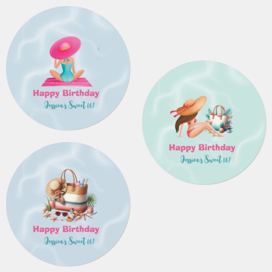 Fun Summer Pool Party Wasserfarbe Süß 16 Etiketten (Gruppe)