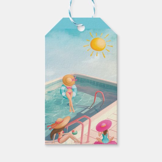 Fun Summer Pool Party Wasserfarbe Süß 16 Geschenkanhänger (Vorderseite)