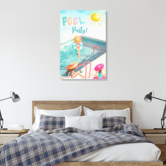 Fun Summer Pool Party Wasserfarbe Süß 16 Leinwanddruck (Insitu (Schlafzimmer))