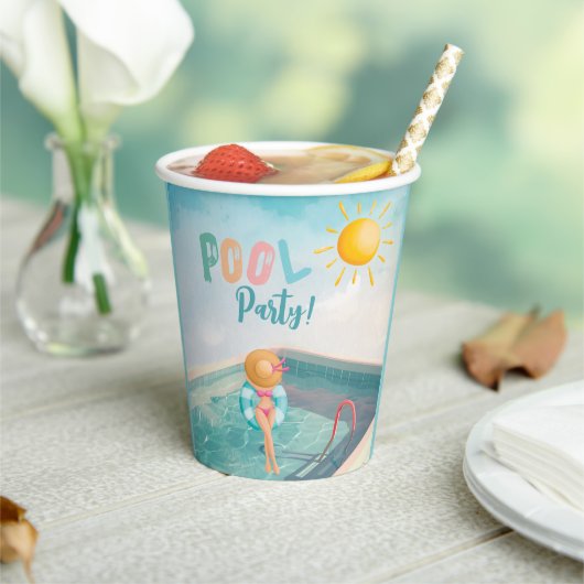 Fun Summer Pool Party Wasserfarbe Süß 16 Pappbecher (In Situ)