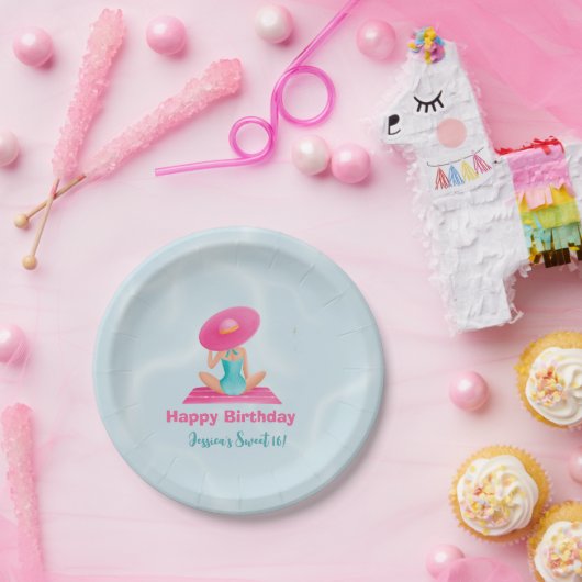 Fun Summer Pool Party Wasserfarbe Süß 16 Pappteller (Party)