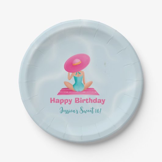 Fun Summer Pool Party Wasserfarbe Süß 16 Pappteller (Vorderseite)