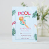 Fun Summer Pool Party Wasserfarbe Süß 16 RSVP Karte (Stehend Vorderseite)