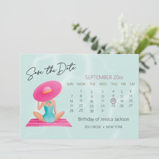 Fun Summer Pool Party Wasserfarbe Süß 16 Save The Date (Stehend Vorderseite)