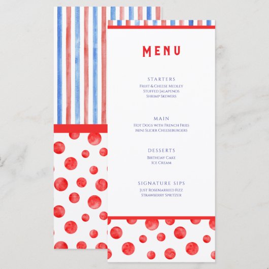 Fun Summer Red Blue Event Menü Flat Card Menükarte (Vorne/Hinten)