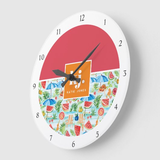 Fun Summer Stylish Monogram Große Wanduhr (Winkel)