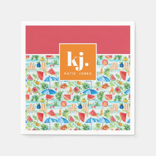 Fun Summer Stylish Monogram Serviette (Vorderseite)
