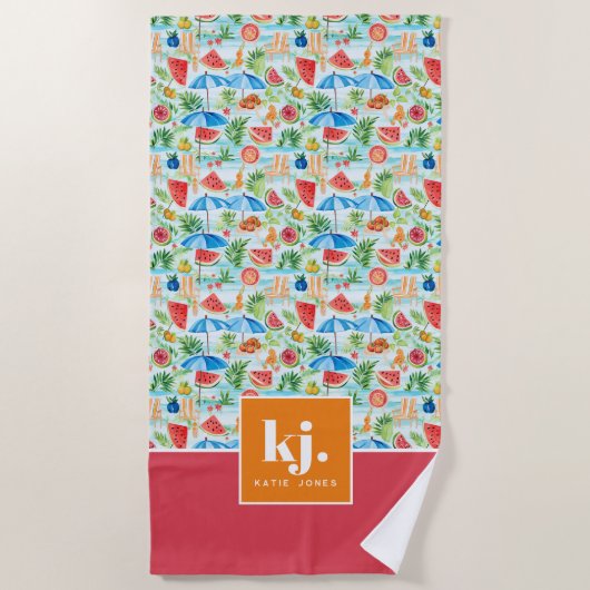 Fun Summer Stylish Monogram Strandtuch (Vorderseite)