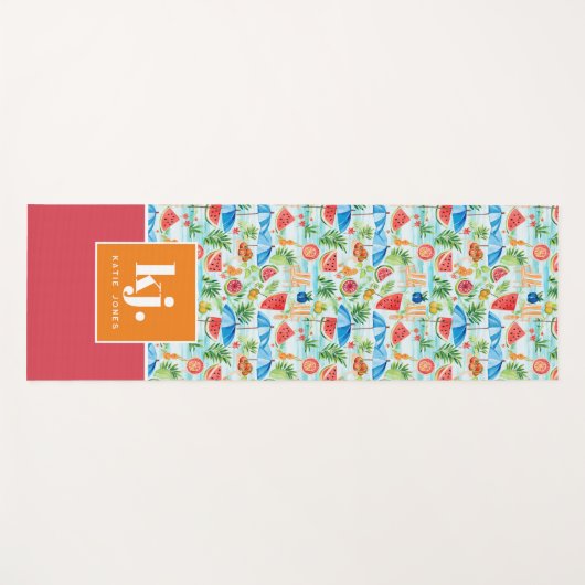 Fun Summer Stylish Monogram Yogamatte (Vorderseite (Horizontal))