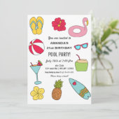 Fun Summer Swimming Pool Party Birthday Einladung (Stehend Vorderseite)