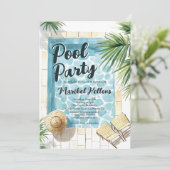 Fun Summer Tropical Watercolor Pool Party Sweet 16 Einladung (Stehend Vorderseite)