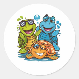 Fun Summer Turtles Squad Kids Beach Design Runder Aufkleber