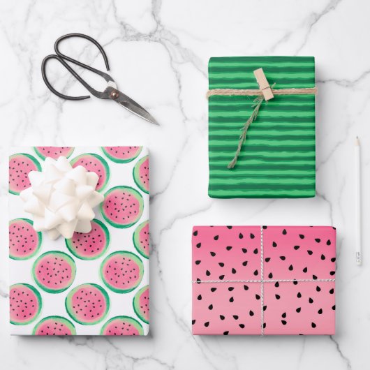 Fun Summer Watermelon Pink Green Fruit Geschenkpapier Set (Vorderseite)