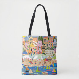 Fun Sunny Beach Town Happy Vacation Tourist Tasche