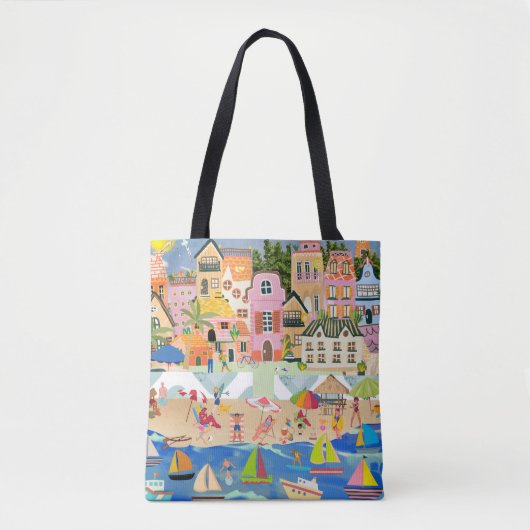 Fun Sunny Beach Town Happy Vacation Tourist Tasche (Vorderseite)