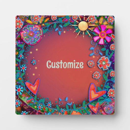 Fun Sunshine Bloral Heart Whimsical Personalisiert Fotoplatte (Vorderseite)