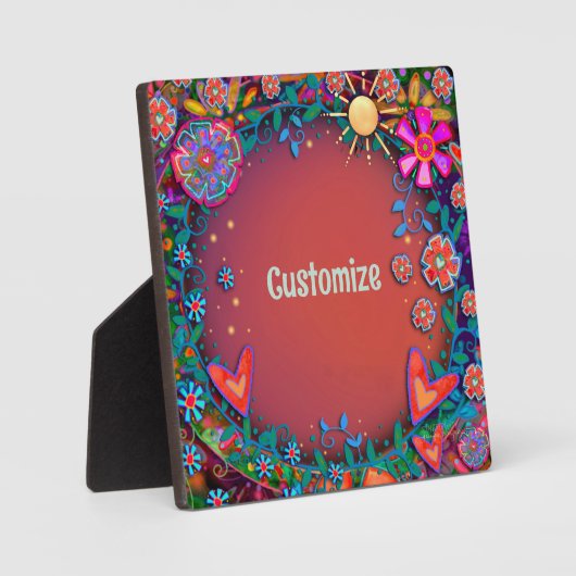 Fun Sunshine Bloral Heart Whimsical Personalisiert Fotoplatte (Vorderseite)