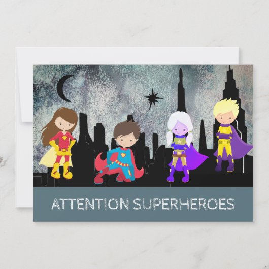 *~* Fun SUPERHEROS Kindergeburtstag Party Einladung (Vorderseite)