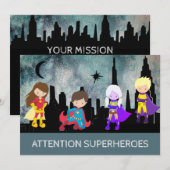 *~* Fun SUPERHEROS Kindergeburtstag Party Einladung (Vorne/Hinten)