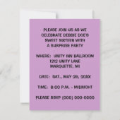 FUN SURPRISE PARTY 16 . GEBURTSTAG PARTY EINLADUNG (Rückseite)