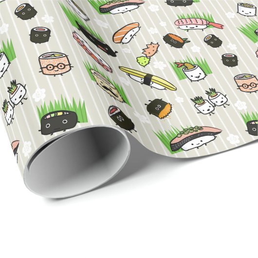 Fun Sushi Characters Pattern Geschenkpapier (Rolleneckpunkt)
