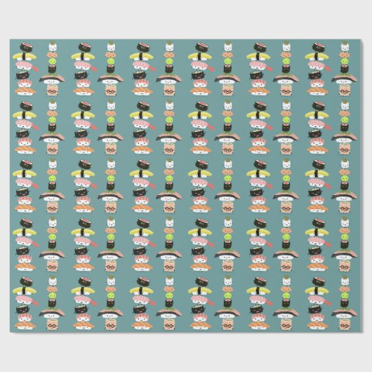 Fun Sushi Characters Pattern | Kawaii Funny Food Geschenkpapier (Flach)