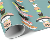 Fun Sushi Characters Pattern | Kawaii Funny Food Geschenkpapier (Rolleneckpunkt)