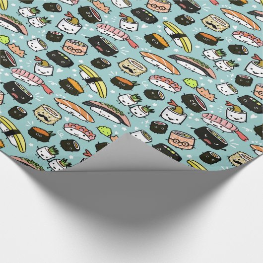 Fun Sushi Charaktere Gemustert Kawaii Niedlich Geschenkpapier (Ecke)