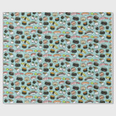Fun Sushi Charaktere Gemustert Kawaii Niedlich Geschenkpapier (Flach)