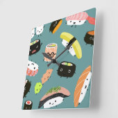 Fun Sushi Zeichen auf Aquamarin (anpassbar) Quadratische Wanduhr (Winkel)